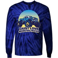 I Just Love Monster Trucks Retro Sunset Tie-Dye Long Sleeve Shirt