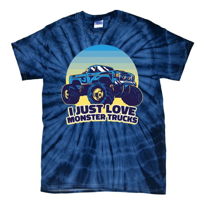 I Just Love Monster Trucks Retro Sunset Tie-Dye T-Shirt