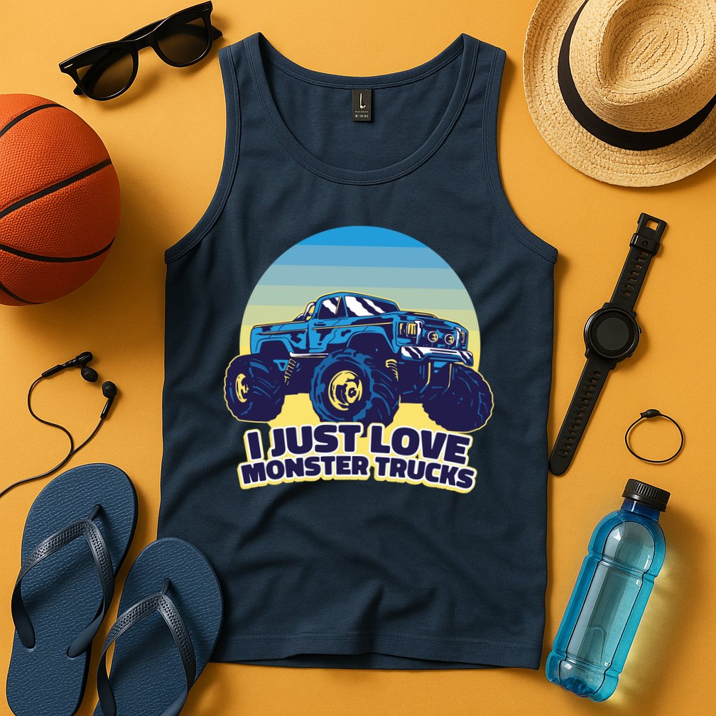 I Just Love Monster Trucks Retro Sunset Tank Top