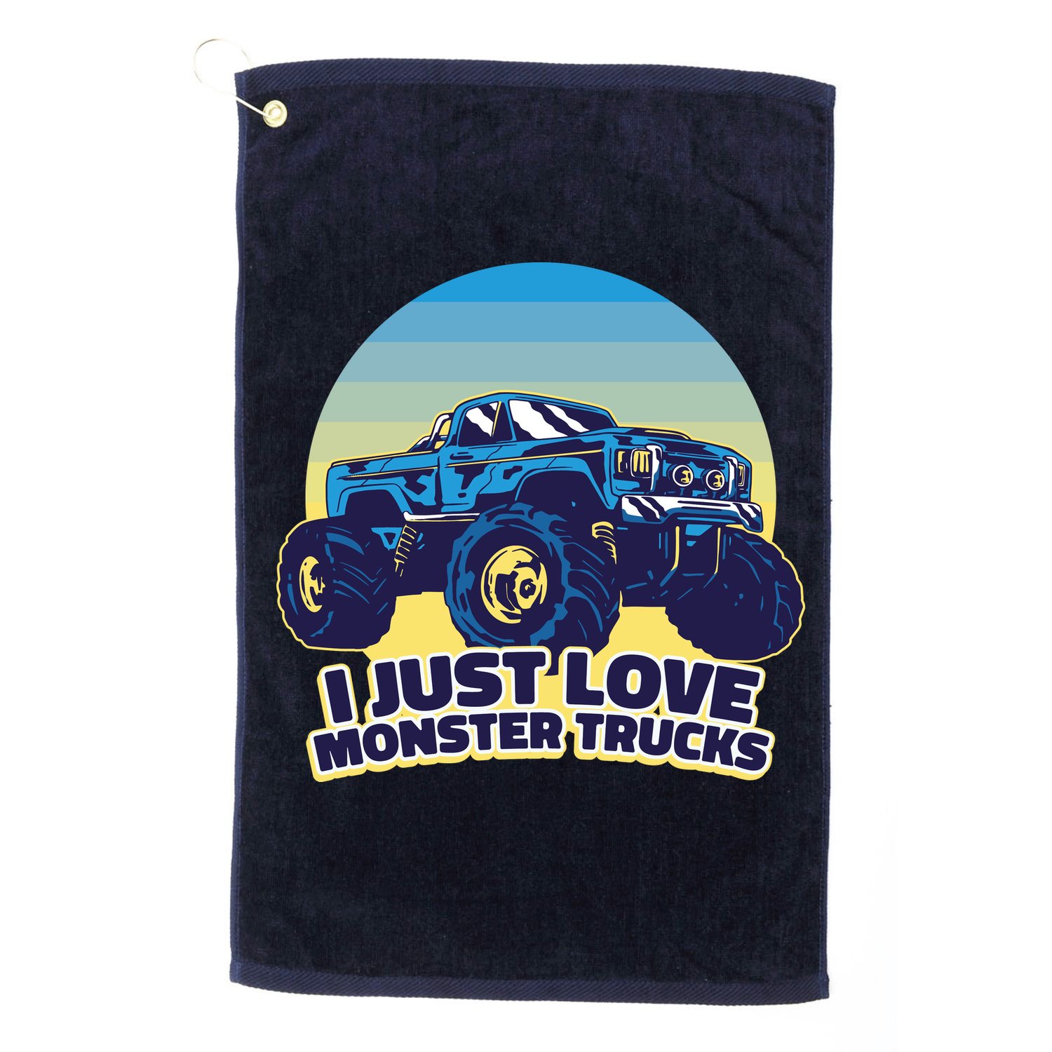 I Just Love Monster Trucks Retro Sunset Golf Towel