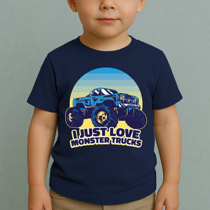 I Just Love Monster Trucks Retro Sunset Toddler T-Shirt