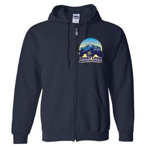 I Just Love Monster Trucks Retro Sunset Full Zip Hoodie