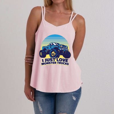 I Just Love Monster Trucks Retro Sunset Women's Strappy Tank