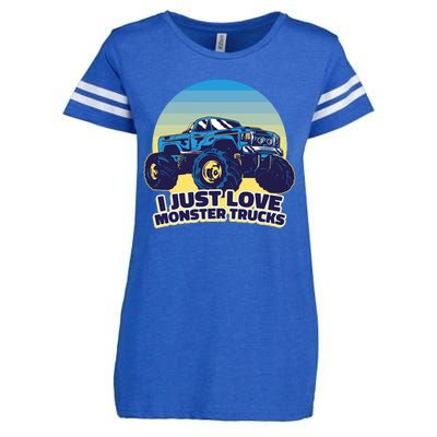 I Just Love Monster Trucks Retro Sunset Enza Ladies Jersey Football T-Shirt