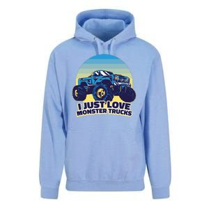 I Just Love Monster Trucks Retro Sunset Unisex Surf Hoodie