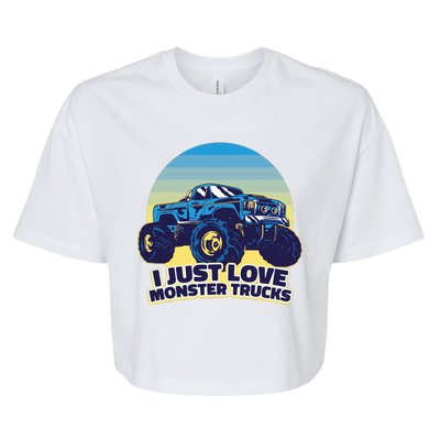 I Just Love Monster Trucks Retro Sunset Bella+Canvas Jersey Crop Tee