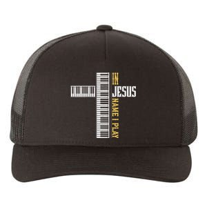 In Jesus Name I Play Christian Pianist Piano Lover Yupoong Adult 5-Panel Trucker Hat