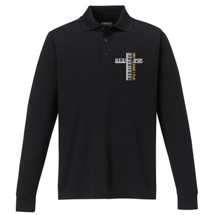 In Jesus Name I Play Christian Pianist Piano Lover Performance Long Sleeve Polo