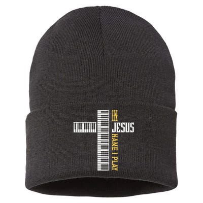 In Jesus Name I Play Christian Pianist Piano Lover Sustainable Knit Beanie