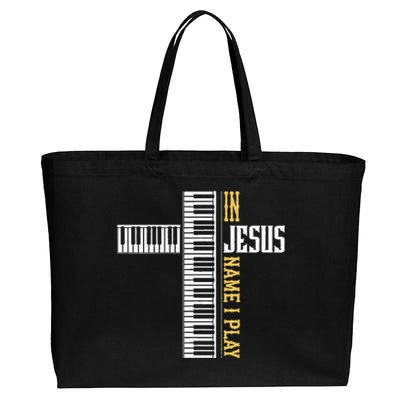 In Jesus Name I Play Christian Pianist Piano Lover Cotton Canvas Jumbo Tote