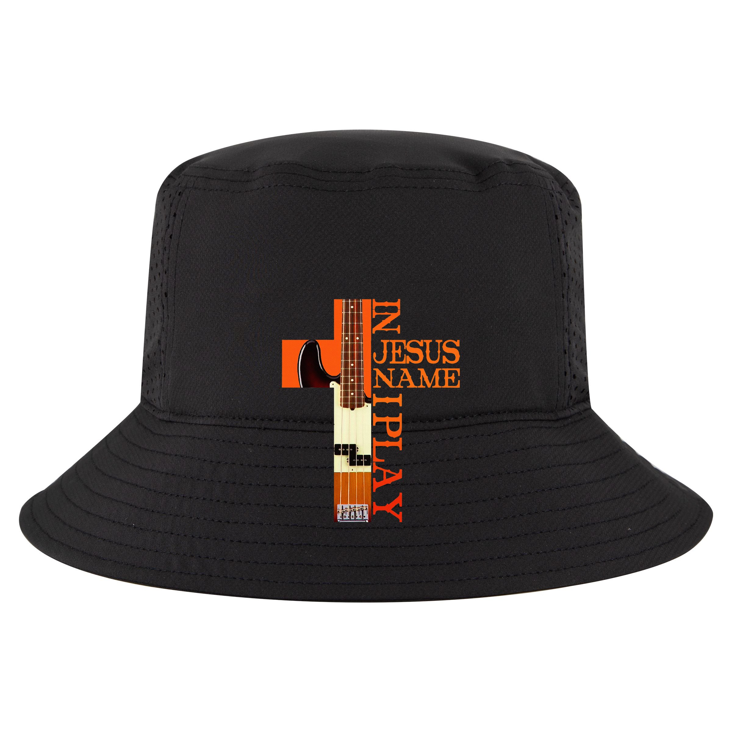In Jesus Name I Play Bass 7 Panel Mesh Trucker Snapback Hat
