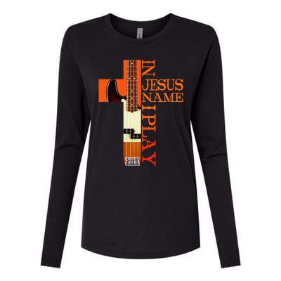 In Jesus Name I Play Bass Womens Cotton Relaxed Long Sleeve T-Shirt