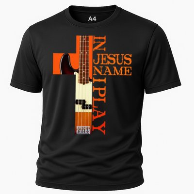 In Jesus Name I Play Bass Cooling Performance Crew T-Shirt