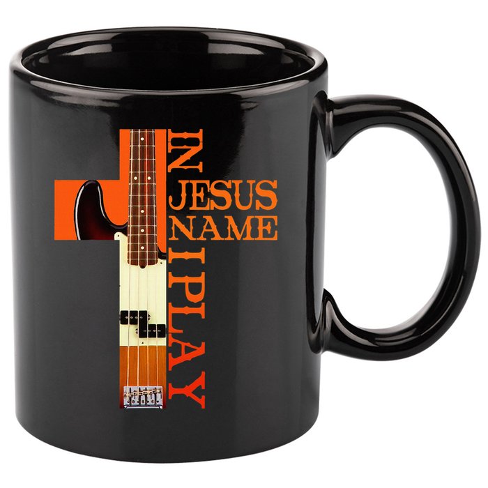 In Jesus Name I Play Bass 11oz C Handle Ceramic Mug