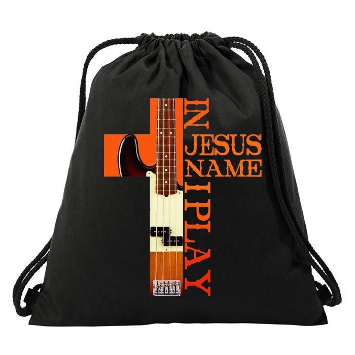 In Jesus Name I Play Bass Drawstring Bag