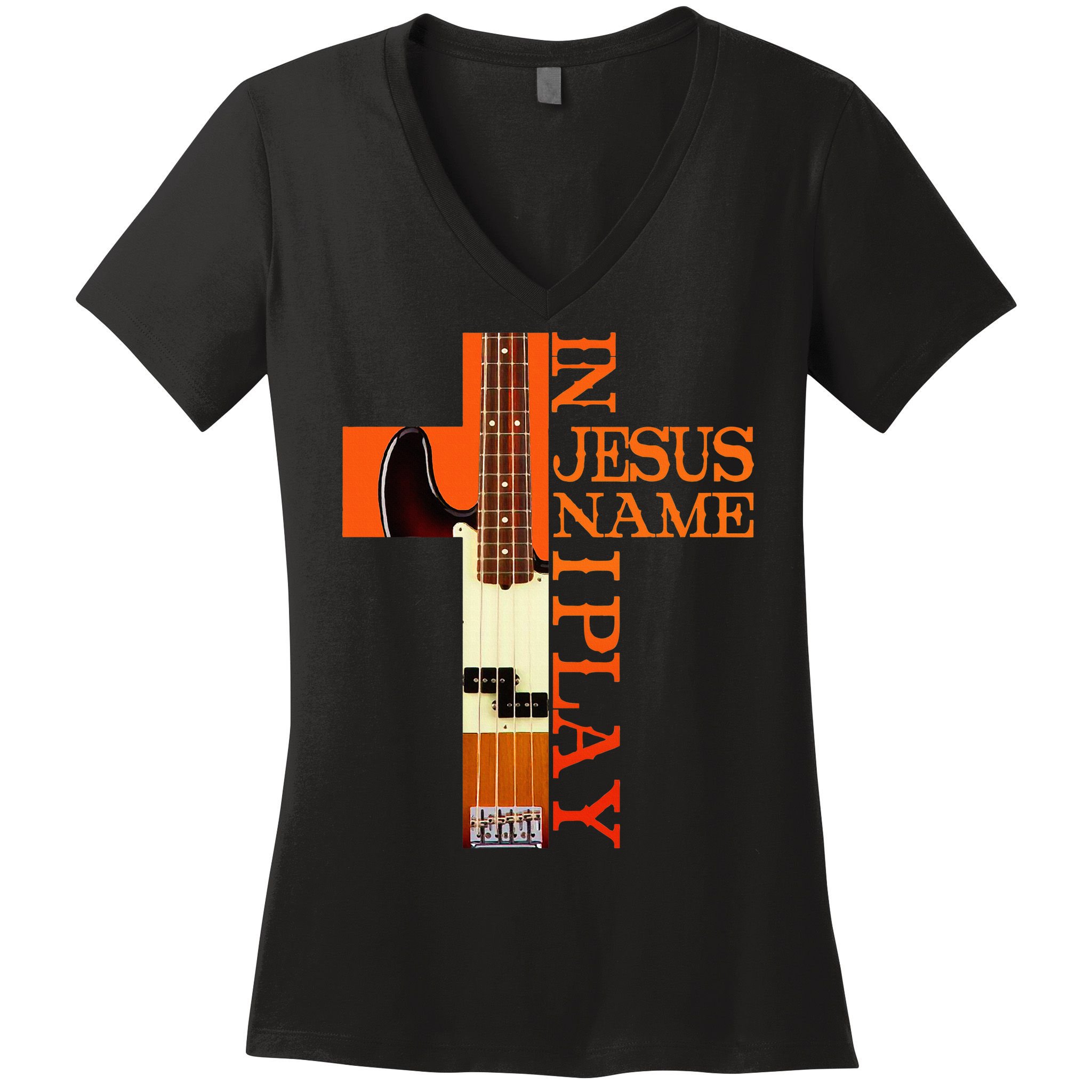 In Jesus Name I Play Bass Women's V-Neck T-Shirt