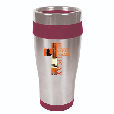 In Jesus Name I Play Bass 16oz Travel Tumbler