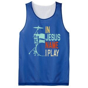 In Jesus Name I Play Music Drummer Mesh Reversible Basketball Jersey Tank