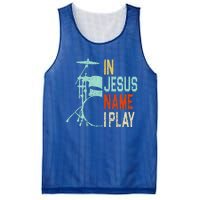 In Jesus Name I Play Music Drummer Mesh Reversible Basketball Jersey Tank