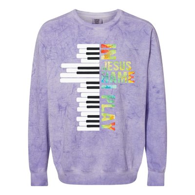 In Jesus Name I Play Piano Christian Music Vintage Colorblast Crewneck Sweatshirt