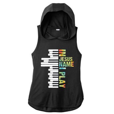 In Jesus Name I Play Piano Christian Music Vintage Ladies PosiCharge Tri-Blend Wicking Draft Hoodie Tank