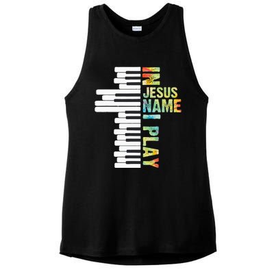 In Jesus Name I Play Piano Christian Music Vintage Ladies PosiCharge Tri-Blend Wicking Tank