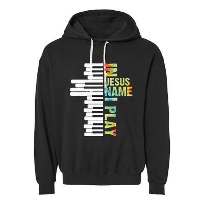 In Jesus Name I Play Piano Christian Music Vintage Garment-Dyed Fleece Hoodie