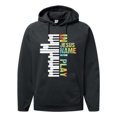 In Jesus Name I Play Piano Christian Music Vintage Performance Fleece Hoodie