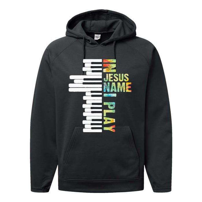 In Jesus Name I Play Piano Christian Music Vintage Performance Fleece Hoodie