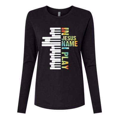 In Jesus Name I Play Piano Christian Music Vintage Womens Cotton Relaxed Long Sleeve T-Shirt