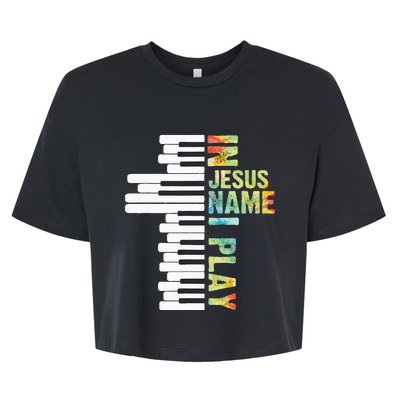 In Jesus Name I Play Piano Christian Music Vintage Bella+Canvas Jersey Crop Tee