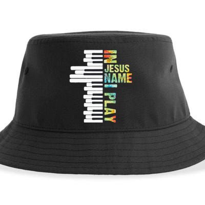 In Jesus Name I Play Piano Christian Music Vintage Sustainable Bucket Hat