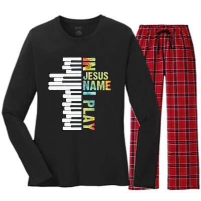 In Jesus Name I Play Piano Christian Music Vintage Women's Long Sleeve Flannel Pajama Set 