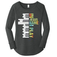 In Jesus Name I Play Piano Christian Music Vintage Women's Perfect Tri Tunic Long Sleeve Shirt