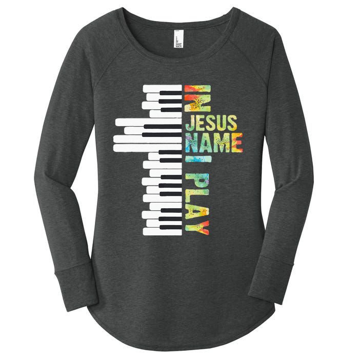 In Jesus Name I Play Piano Christian Music Vintage Women's Perfect Tri Tunic Long Sleeve Shirt