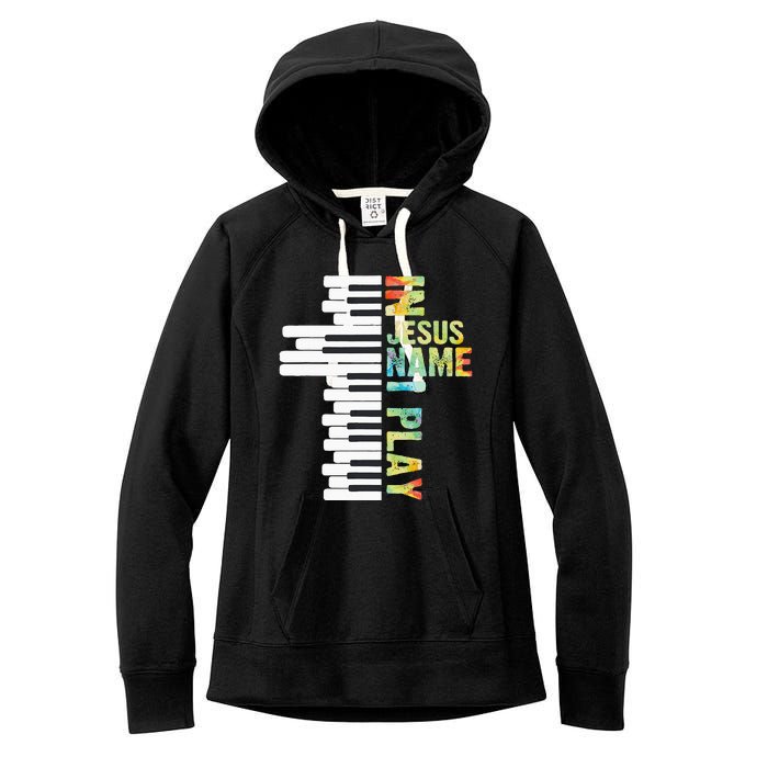 In Jesus Name I Play Piano Christian Music Vintage Women's Fleece Hoodie