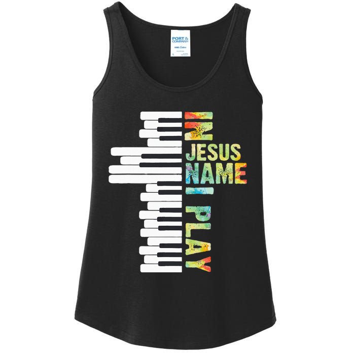 In Jesus Name I Play Piano Christian Music Vintage Ladies Essential Tank