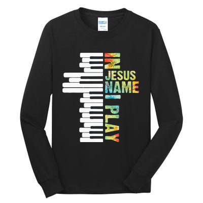 In Jesus Name I Play Piano Christian Music Vintage Tall Long Sleeve T-Shirt