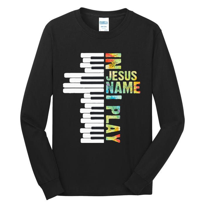 In Jesus Name I Play Piano Christian Music Vintage Tall Long Sleeve T-Shirt