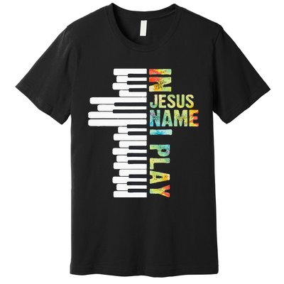 In Jesus Name I Play Piano Christian Music Vintage Premium T-Shirt