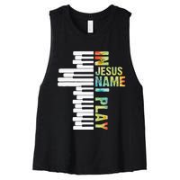 In Jesus Name I Play Piano Christian Music Vintage Women's Racerback Cropped Tank