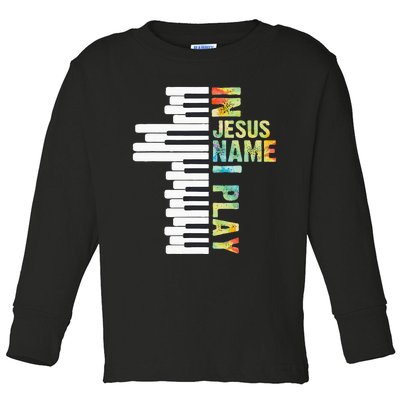 In Jesus Name I Play Piano Christian Music Vintage Toddler Long Sleeve Shirt