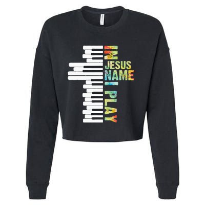 In Jesus Name I Play Piano Christian Music Vintage Cropped Pullover Crew