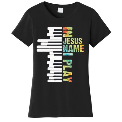 In Jesus Name I Play Piano Christian Music Vintage Women's T-Shirt