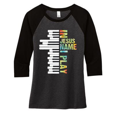 In Jesus Name I Play Piano Christian Music Vintage Women's Tri-Blend 3/4-Sleeve Raglan Shirt