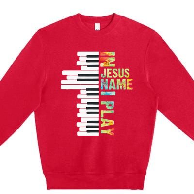 In Jesus Name I Play Piano Christian Music Vintage Premium Crewneck Sweatshirt