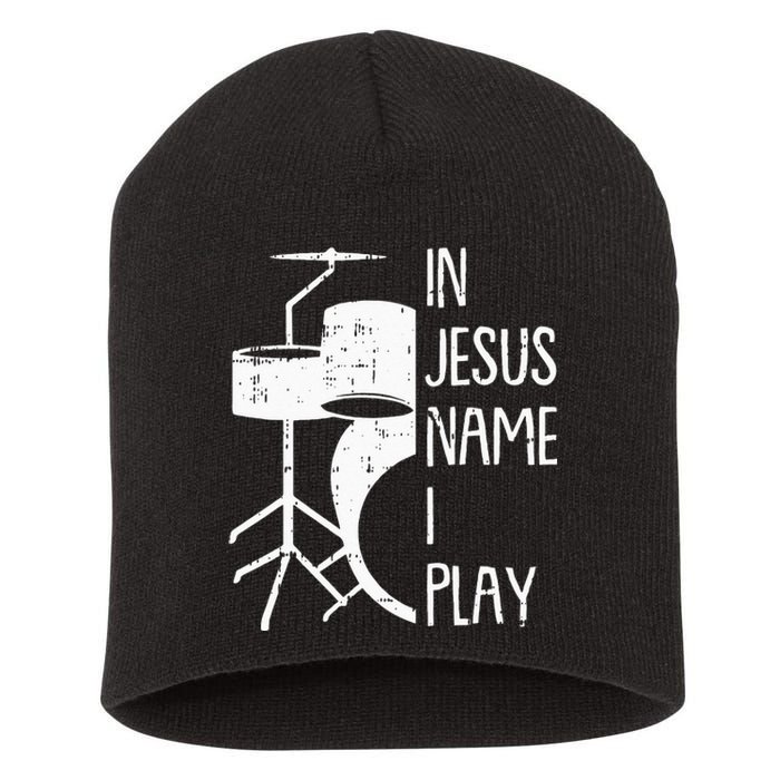 In Jesus Name Christmas Cool I Play Drum Christian Drummer Short Acrylic Beanie