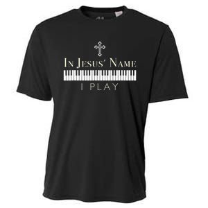 In Jesus Name I Play Guitar Christian Music Player Cooling Performance Crew T-Shirt