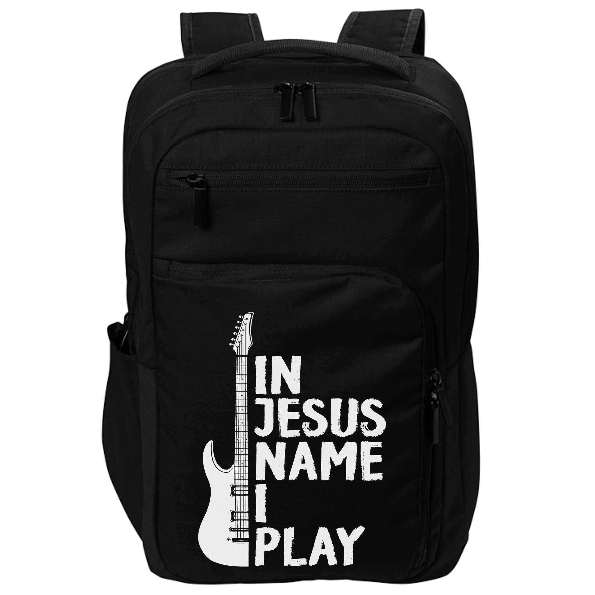 In Jesus Name I Play Guitar Christian Gift Guitar Lover Impact Tech Backpack
