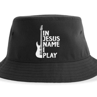 In Jesus Name I Play Guitar Christian Gift Guitar Lover Sustainable Bucket Hat